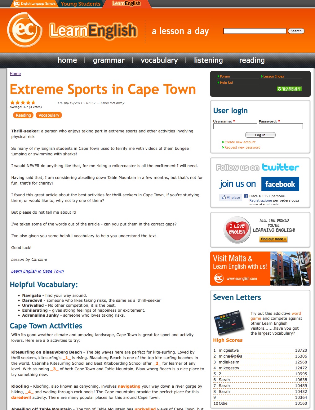 Extreme Sports in Cape Town | Recurso educativo 40822