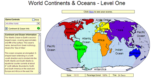 Game: World continents and oceans | Recurso educativo 49679