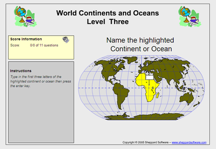 Game: Continents and oceans | Recurso educativo 49685